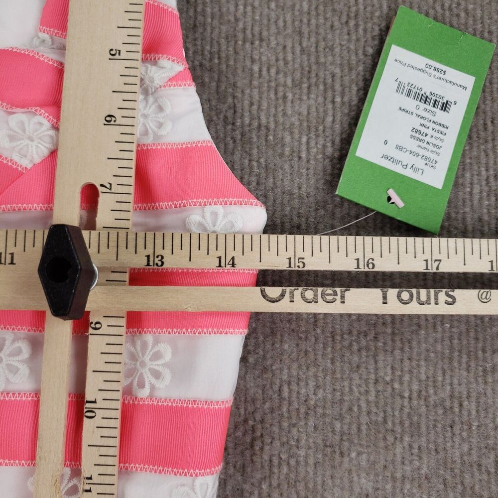 Lilly‎ Pulitzer Joslin Dress Size 0 Pink White Flutter Ribbon Floral Striped - Picture 3 of 16
